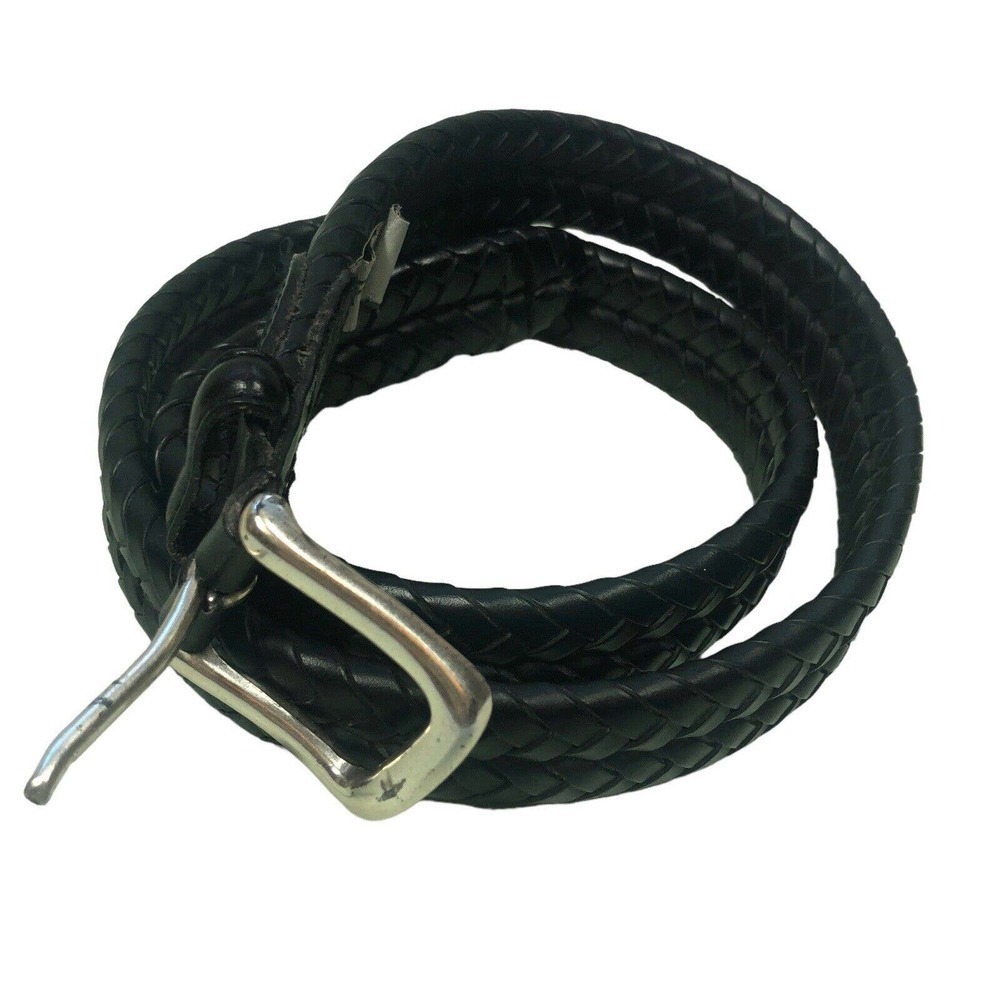 Fossil Belt‎ Mens 34 Dark Brown Braided Soft Leather Silver Buckle Woven Classic